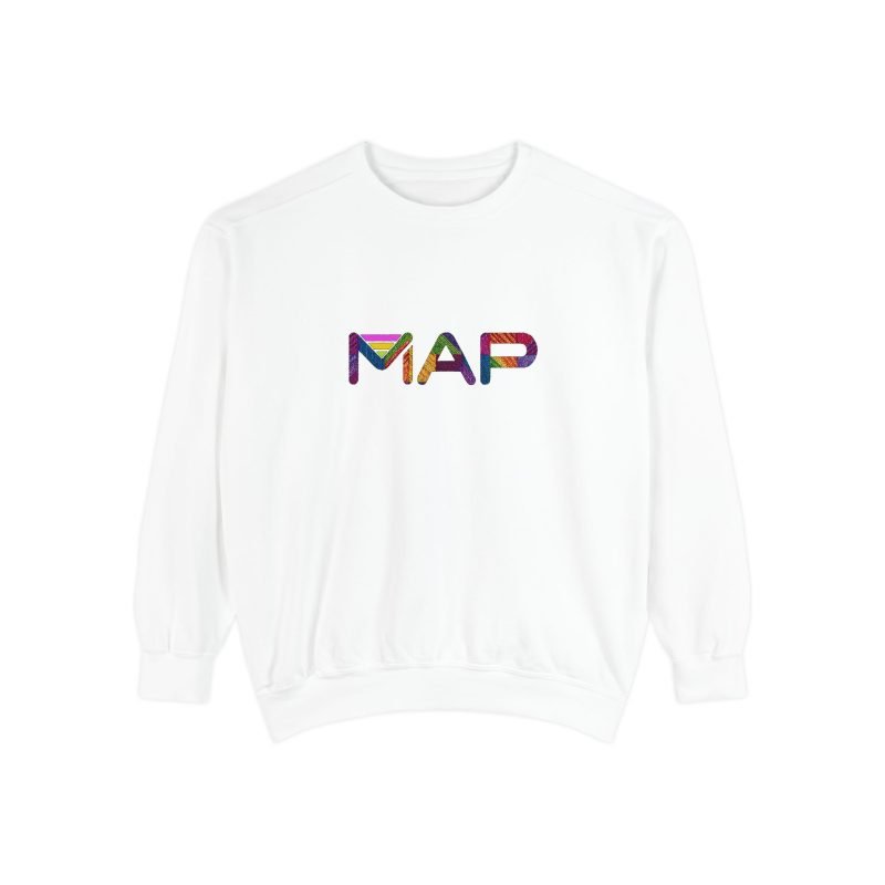 Colorful Map Sweatshirt, Cozy Unisex Garment-Dyed Crew, Comfortable Fashion, Casual Everyday Wear, Gift for Travelers