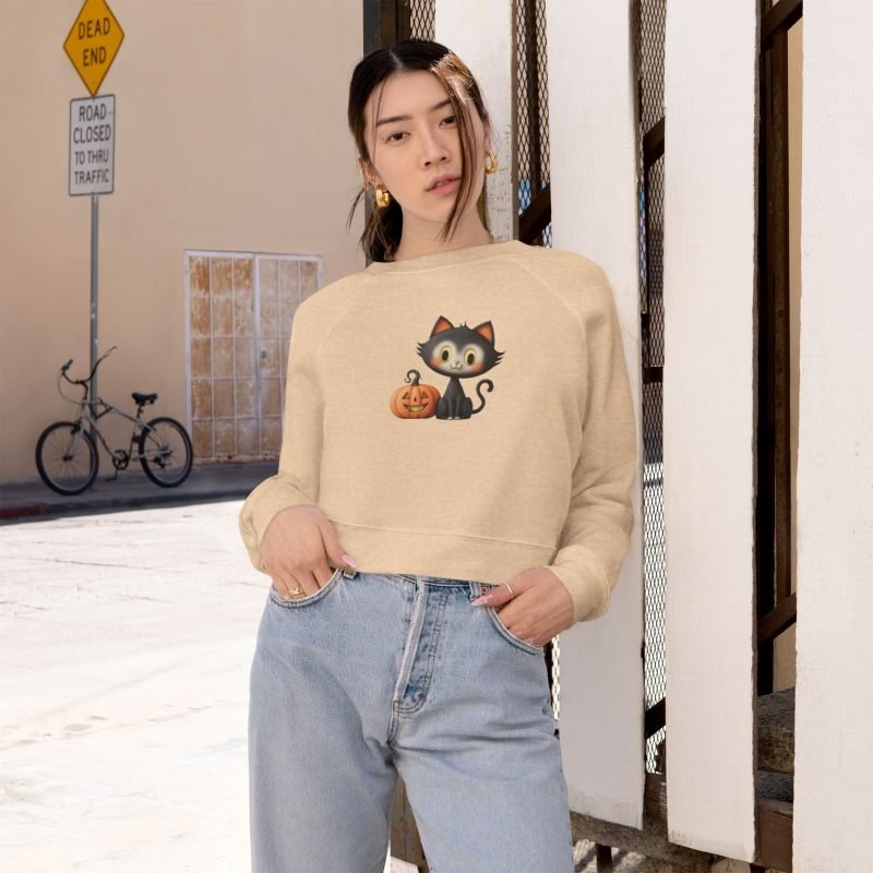 Cute Cat Halloween Sweatshirt, Women's Cropped Fleece Pullover, Fall Fashion, Cozy Gift for Cat Lovers, Autumn Outfit - Image 3