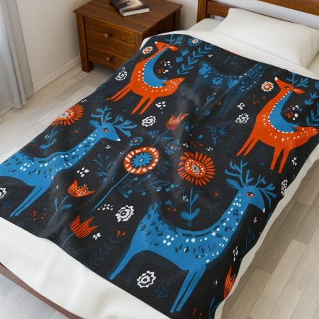 Cozy Velveteen Blanket with Whimsical Forest Animals, Soft Plush Throw for Home Decor, Gift for Kids & Nature Lovers, Perfect for Holidays