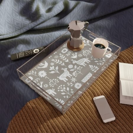 Chic Acrylic Serving Tray with Floral Design, Modern Home Decor, Elegant Tableware, Perfect for Entertaining, Gift for Hosts