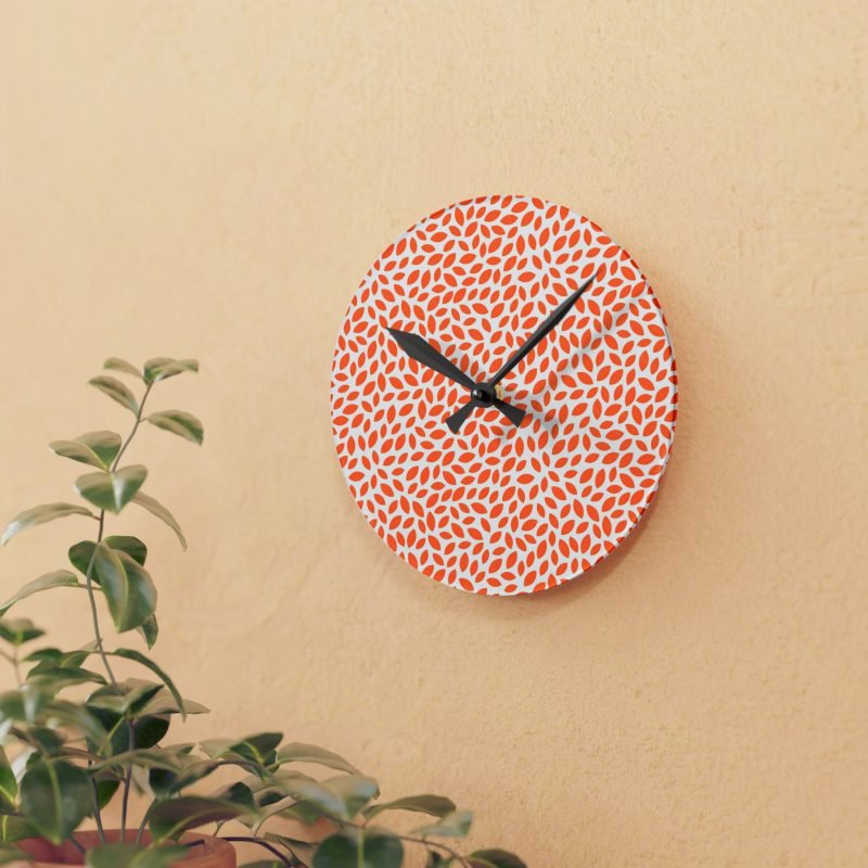 Orange Pattern Acrylic Wall Clock, Modern Home Decor, Gift for Her, Wall Art, Boho Style Timepiece - Image 2
