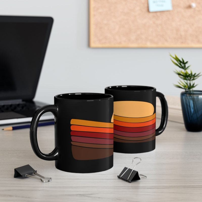 Retro Sunset Coffee Mug - Unique Black Mug for Coffee Lovers, Gift for Home, Modern Kitchen Decor, Hot Beverage Cup, Sunrise Vibes - Image 2