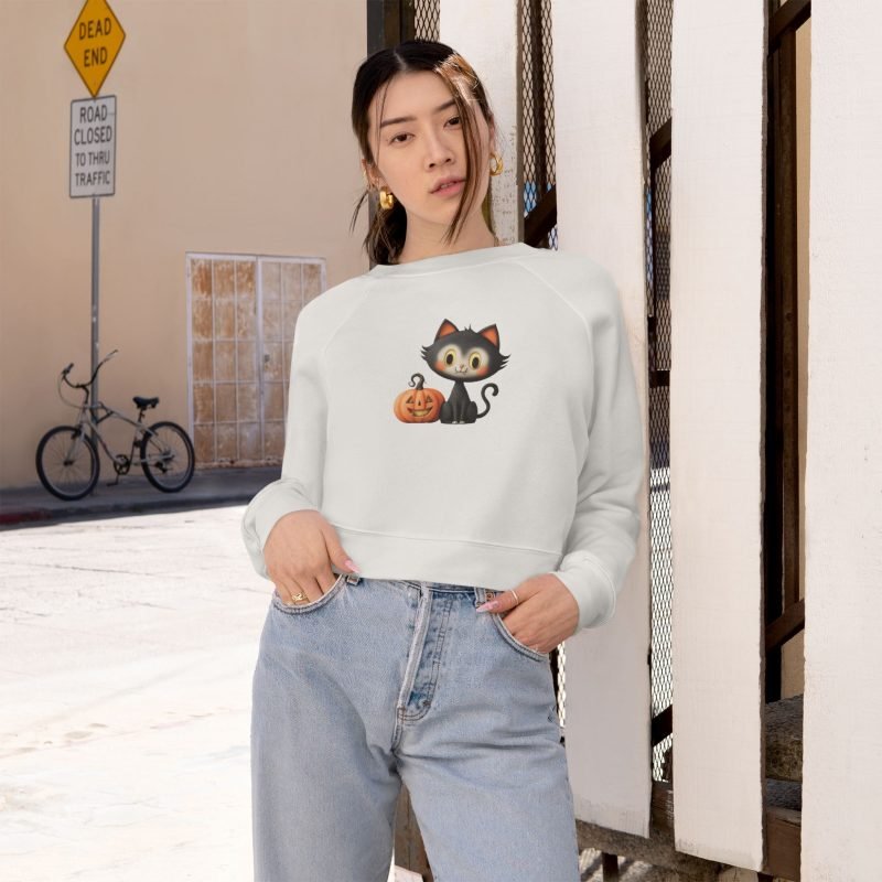 Cute Cat Halloween Sweatshirt, Women's Cropped Fleece Pullover, Fall Fashion, Cozy Gift for Cat Lovers, Autumn Outfit - Image 2
