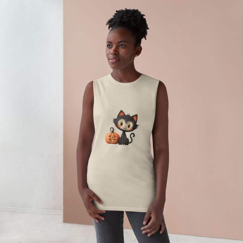 Halloween Cat Tank Top, Cute Cat T-Shirt, Unisex Halloween Apparel, Autumn Top, Fun Pumpkin Shirt - Image 2