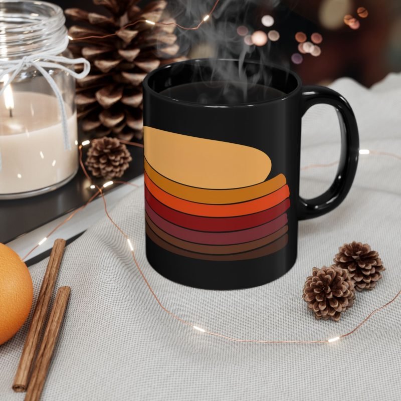 Retro Sunset Coffee Mug - Unique Black Mug for Coffee Lovers, Gift for Home, Modern Kitchen Decor, Hot Beverage Cup, Sunrise Vibes - Image 3