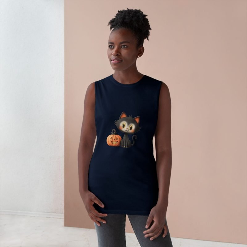 Halloween Cat Tank Top, Cute Cat T-Shirt, Unisex Halloween Apparel, Autumn Top, Fun Pumpkin Shirt - Image 3
