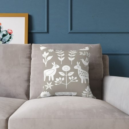 Nature-Inspired Decorative Pillow, Farmhouse Throw Cushion, Boho Decor, Rabbit and Floral Design, Cozy Home Accent