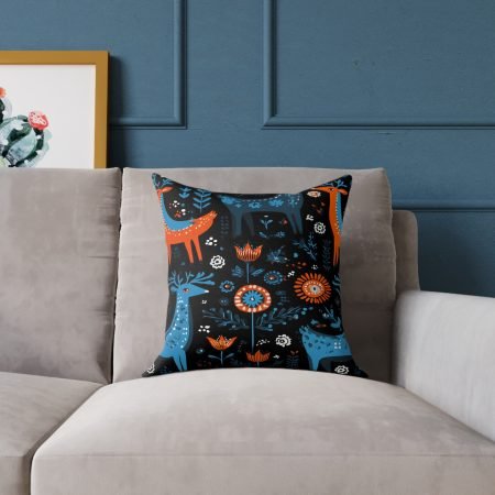 Whimsical Forest Pillow - Cozy Decorative Square Pillow, Animal Print Cushion for Home, Bohemian Decor, Gift for Nature Lovers